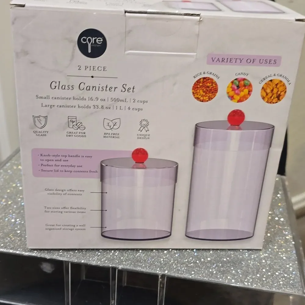 Core‎ Kitchen 2-PC Glass Canister Set- Pink